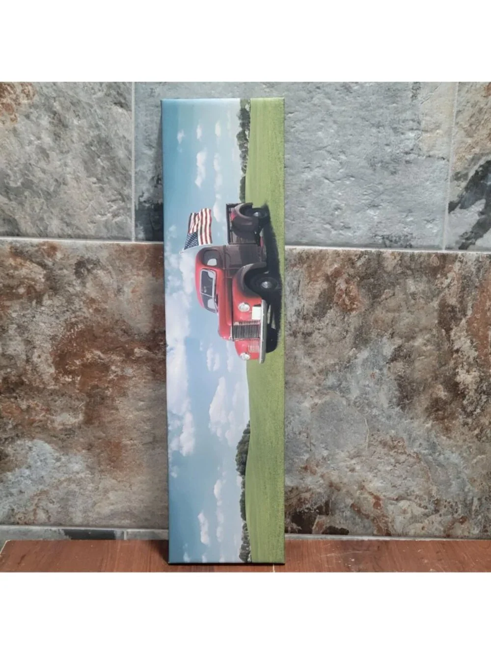 Wall Decor Hanging Picture Red Truck American Flag USA